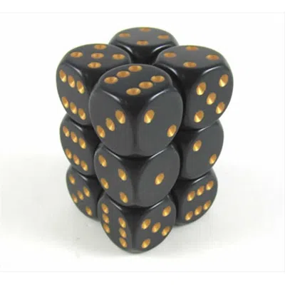 CHESSEX MANUFACTURING 25628 OPAQUE BLACK WITH GOLD - 16 MM SIX SIDED DICE SET OF 12