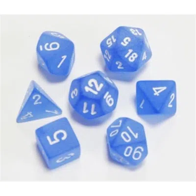 CHESSEX MANUFACTURING 27406 CUBE SET OF 7 DICE - FROSTED BLUE WITH WHITE NUMBERING