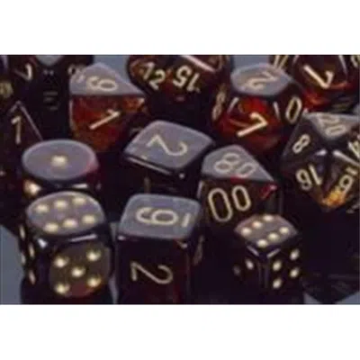 CHESSEX MANUFACTURING 27419 BLUE AND BLOOD WITH GOLD NUMBERING DICE SET OF 7
