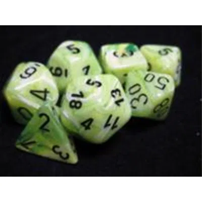 CHESSEX MANUFACTURING 27430 VORTEX BRIGHT GREEN WITH BLACK NUMBERING DICE SET OF 7