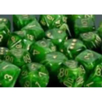 CHESSEX MANUFACTURING 27435 VORTEX GREEN WITH GOLD NUMBERS DICE SET OF 7