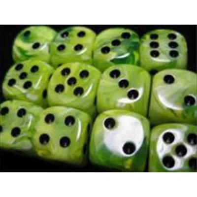 CHESSEX MANUFACTURING 27630 16 MM VORTEX BRIGHT GREEN WITH BLACK NUMBERING D6 DICE SET OF 12