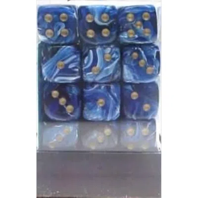 CHESSEX MANUFACTURING 27836 12 MM VORTEX BLUE WITH GOLD NUMBERS D6 DICE SET OF 36