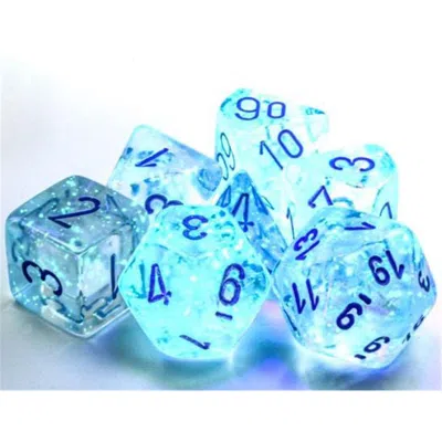 CHESSEX MANUFACTURING CUBE BOREALIS ICICLE LUMINARY DICE, LIGHT BLUE - SET OF 7