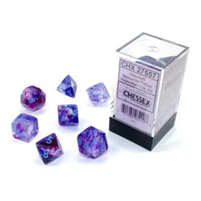 CHESSEX MANUFACTURING CUBE LUMINARY NEBULA DICE, NOCTURNAL BLUE - SET OF 7