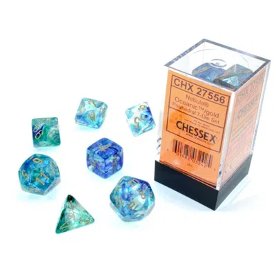 CHESSEX MANUFACTURING CUBE LUMINARY NEBULA DICE, OCEANIC GOLD - SET OF 7
