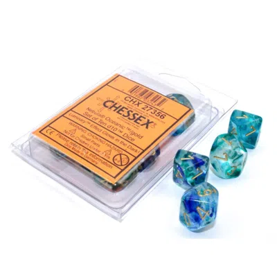 CHESSEX MANUFACTURING D10 CLAMSHELL LUMINARY NEBULA DICE OCEANIC GOLD - 10 PER PACK