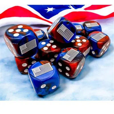 CHESSEX MANUFACTURING D6 CUBE 16MM OPAQUE WW2 UNITED STATES GEMINI BLUE RED & WHITE DICE - 12 COUNT