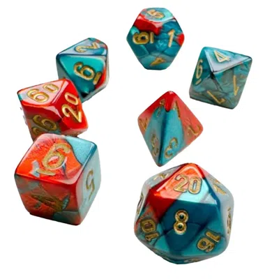 CHESSEX MANUFACTURING MINI GEMINI RED TEAL & GOLD DICE SET - SET OF 7