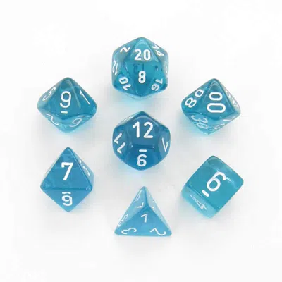 CHESSEX MANUFACTURING TEAL TRANSLUCENT DICE WITH WHITE NUMBERS - SET OF 7