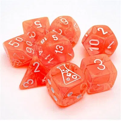 CHESSEX MANUFACTURING TRANSLUCENT NEON ORANGE & WHITE DICE SET - SET OF 7