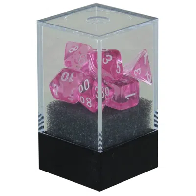 CHESSEX MANUFACTURING TRANSLUCENT PINK & WHITE MINI-POLYHEDRAL DICE SET - SET OF 7