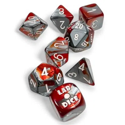 CHESSEX TUBE LAB DICE GEMINI TOY RED STEEL & WHITE - SET OF 7