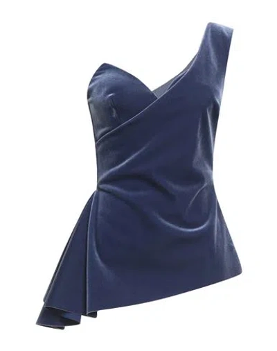 CHIARA BONI LA PETITE ROBE CHIARA BONI LA PETITE ROBE WOMAN TOP SLATE BLUE SIZE 10 POLYESTER, POLYAMIDE, ELASTANE