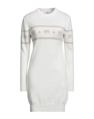 CHIARA FERRAGNI CHIARA FERRAGNI WOMAN MINI DRESS WHITE SIZE L WOOL, VISCOSE, POLYAMIDE, CASHMERE