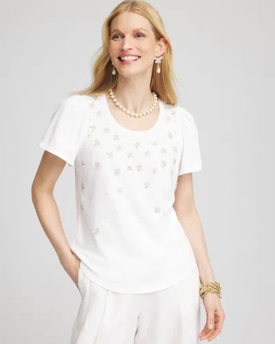 CHICO'S EMBELLISHED FLUTTER SLEEVE TEE IN WHITE SIZE 16/18 | CHICO'S