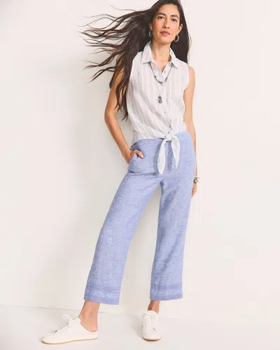 CHICO'S LINEN PULL ON WAIST CROPPED PANTS IN BLUE SIZE 20/22 | CHICO'S