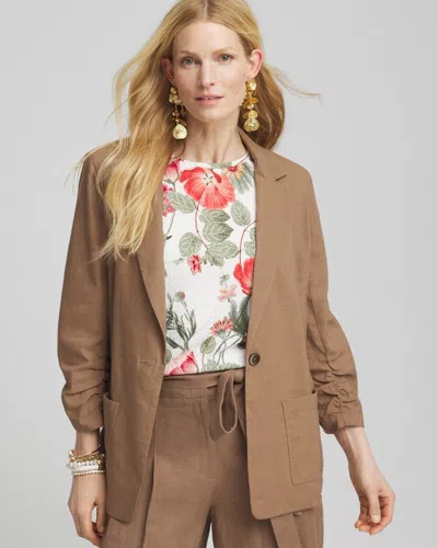 CHICO'S LINEN STRETCH BLAZER IN TEAKWOOD SIZE XXL | CHICO'S