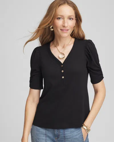 CHICO'S SPLIT NECK HENLEY TEE IN BLACK SIZE 20/22 | CHICO'S