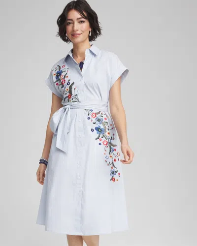 CHICO'S STRIPED EMBROIDERED POPLIN MIDI SHIRTDRESS IN WHITE SIZE 20/22 | CHICO'S