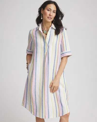 CHICO'S STRIPED LINEN SHIRTDRESS IN WHITE SIZE 20/22 | CHICO'S