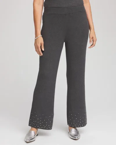 CHICO'S TRAVELERS EMBELLISHED STRAIGHT-LEG PANTS IN GRAY