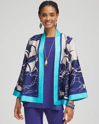 CHICO'S TRAVELERS™ REVERSIBLE FLORAL CRUSHED JACKET IN BLUE SIZE XXL | CHICO'S WRINKLE-FREE TRAVEL CLOTHING