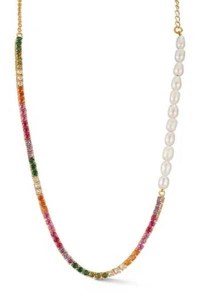 CHLOE & MADISON CHLOE AND MADISON RAINBOW CRYSTAL & FAUX PEARL NECKLACE