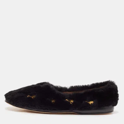 CHLOÉ BLACK FUR HORSE EMBROIDERED BALLET FLATS SIZE 40