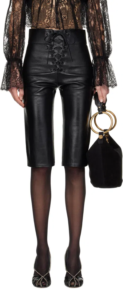 CHLOÉ BLACK LACE-UP CAPRI LEATHER SHORTS