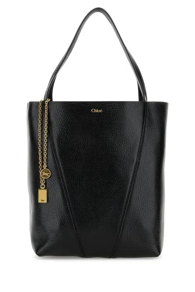 CHLOÉ CHLOE BLACK LEATHER SPIN SHOPPING BAG