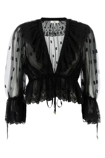 CHLOÉ TOP IN TULLE NERO  DONNA