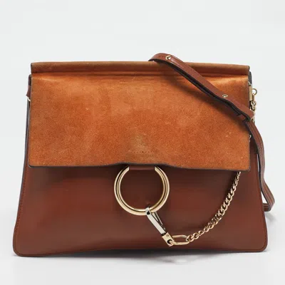CHLOÉ BROWN/ORANGE LEATHER AD SUEDE FAYE MEDIUM SHOULDER BAG