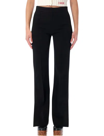 CHLOÉ CHLOÉ CHLOÉ BLACK HERRINGBONE COTTON TAILORED TROUSERS