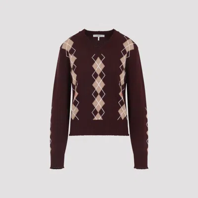 CHLOÉ CHLOÉ CHLOÉ BURGUNDY WOOL CASHMERE ARGYLE KNIT SWEATER