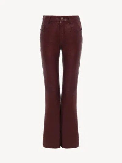 CHLOÉ CHLOÉ CHLOÉ FLARED TEXTURED LAMBSKIN LEATHER TROUSERS