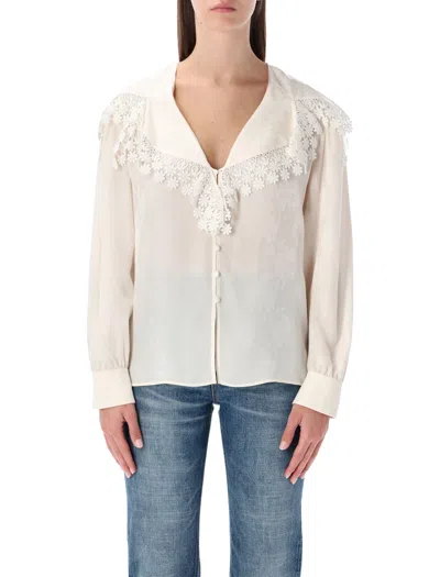 CHLOÉ CHLOÉ CHLOÉ FLORAL LACE-TRIM JACQUARD SILK BLOUSE