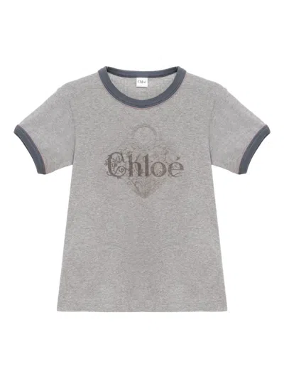 CHLOÉ CHLOÉ CHLOÉ GREY CHINÉ JERSEY BABY-FIT T-SHIRT