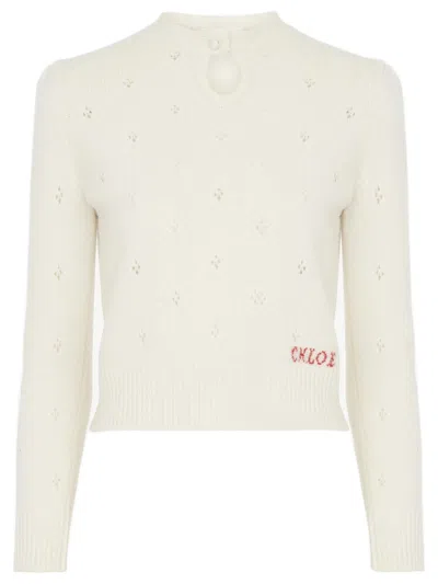 CHLOÉ CHLOÉ CHLOÉ PERFORATED WOOL AND CASHMERE KNIT SWEATER