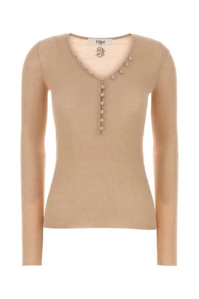 CHLOÉ CHLOÉ CHLOÉ WOOL V-NECK HENLEY TOP