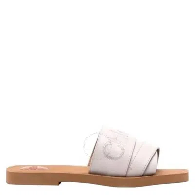 CHLOÉ CHOLE WOODY LOGO LEATHER FLAT SANDALS
