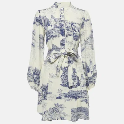 CHLOÉ CREAM/BLUE PRINTED SILK MINI DRESS S