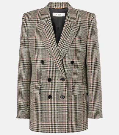 CHLOÉ CHLOE DOUBLE-BREASTED CHECKED WOOL BLAZER