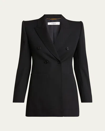 CHLOÉ DOUBLE-BREASTED WOOL TAILORED JACKET WITH PATCH POCKETS