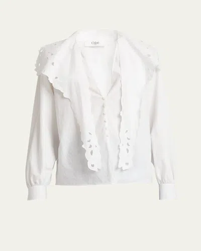 CHLOÉ EMBROIDERED LAVALLIÈRE COTTON SHIRT