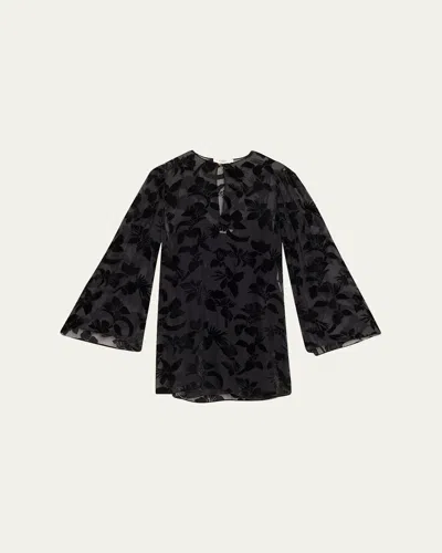 CHLOÉ FLORAL DÉVORÉ VELVET PUFF-SLEEVE MINI DRESS