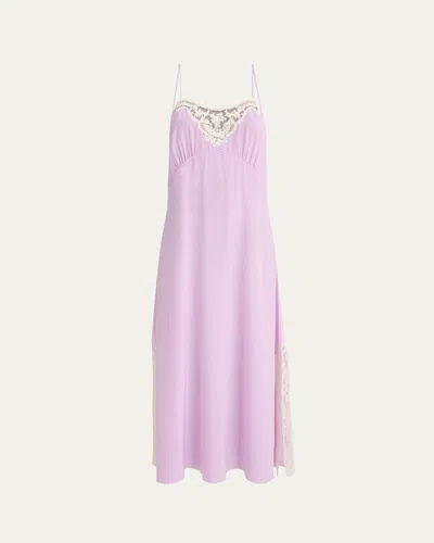 CHLOÉ LACE-TRIM SILK MIDI SLIP DRESS