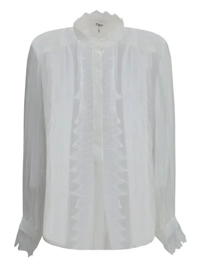 CHLOÉ LACE-TRIMMED PLEATED SHIRT