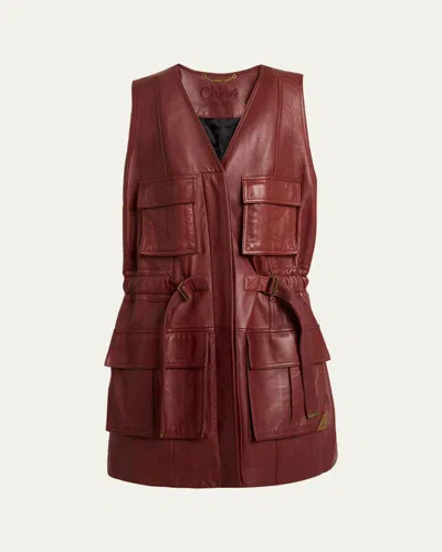 CHLOÉ LEATHER BELTED UTILITARIAN VEST