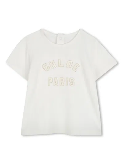 CHLOÉ LOGO-EMBROIDERED COTTON T-SHIRT